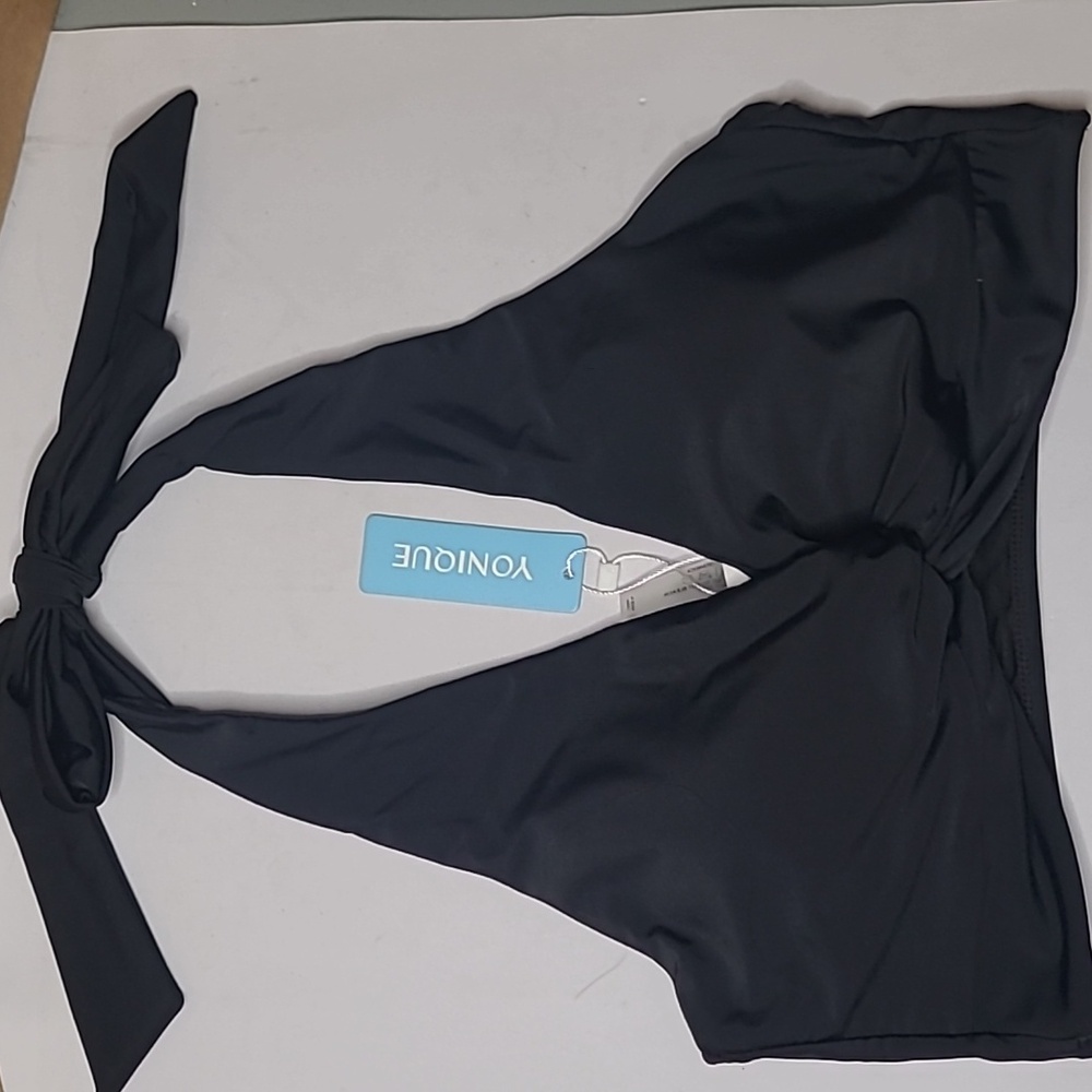 Yonique Twist Halter Bikini Top Black Size Small NWT